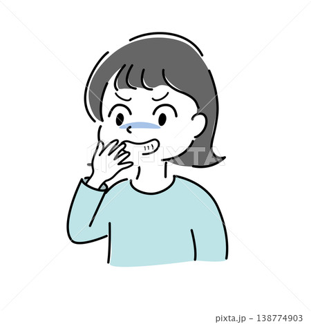 口元を隠してニヤリと笑う女性のシンプルイラスト（企み・陰険・ニヤリ・秘密・人物素材） 138774903