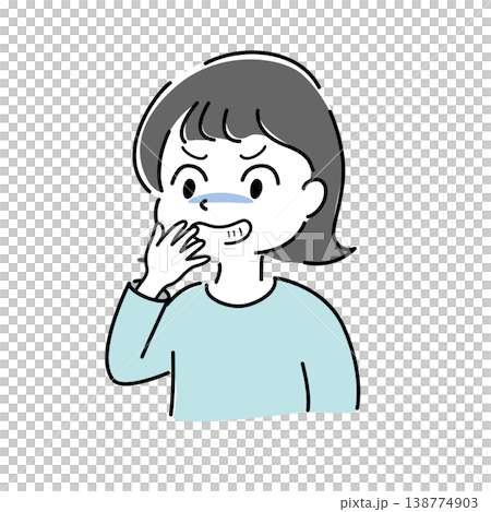 口元を隠してニヤリと笑う女性のシンプルイラスト（企み・陰険・ニヤリ・秘密・人物素材） 138774903