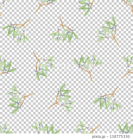 Mistletoe branches with white berries watercolor seamless pattern. Traditional Christmas plant for winter holidays background. Simple botanical backdrop for Happy New Year designs in pastel colors Mistletoe branches with white berries watercolor seamless pattern. Traditional Christmas plant for winter holidays background. Simple botanical backdrop for Happy New Year designs in pastel colors 138775330
