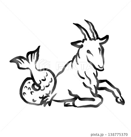 やぎ座の線画（筆書ざらざら質感） 138775370