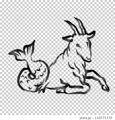 やぎ座の線画（筆書ざらざら質感） 138775370