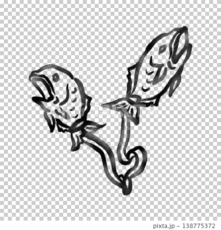Line drawing of Pisces (rough, brushstroke texture) 138775372