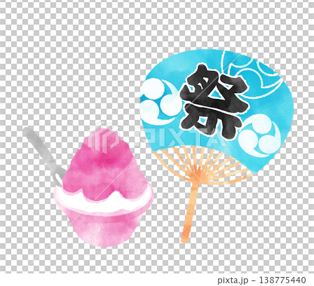 夏の涼味 水色の祭りのうちわといちごのかき氷 水彩イラスト素材 夏の涼味 水色の祭りのうちわといちごのかき氷 水彩イラスト素材 138775440