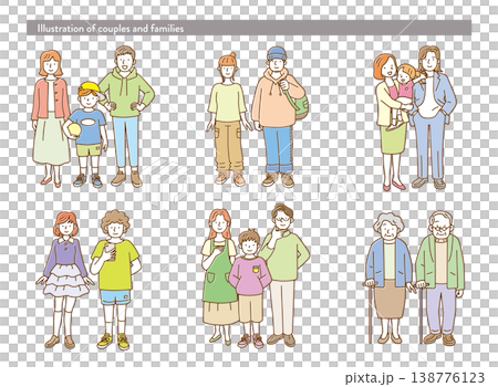 A set of simple illustrations of families and couples in natural colors. A set of simple illustrations of families and couples in natural colors. 138776123