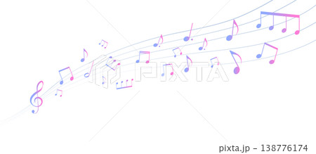 カラフルな遠近感のある楽譜のフレームイラスト　五線譜　背景イラスト　音符、音楽記号のイラスト 138776174