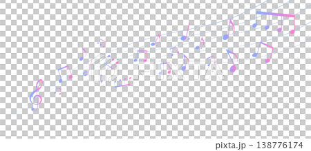 カラフルな遠近感のある楽譜のフレームイラスト　五線譜　背景イラスト　音符、音楽記号のイラスト 138776174