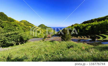 石部の棚田、海越しの駿河湾と富士山 石部の棚田、海越しの駿河湾と富士山 138776744