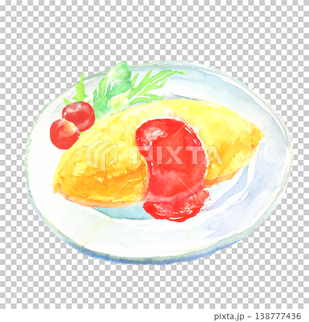 Watercolor illustration of omelet rice with ketchup sauce Watercolor illustration of omelet rice with ketchup sauce 138777436