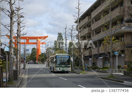 京の風景　岡崎エリア神宮道を走る市バス3 138777456