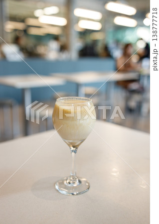 Cup of creation coffee drink in wine glass. Cup of creation coffee drink in wine glass. 138777718