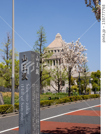 縦構図で捉えた山王坂と国会議事堂と桜 永田町の春を伝える風景 縦構図で捉えた山王坂と国会議事堂と桜 永田町の春を伝える風景 138777768