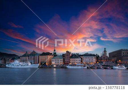 Dramatic Sunset Over Gamla Stan Skyline in Stockholm 138778118