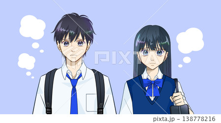 やる気が出ない、元気がない高校生または中学生の男女のアニメ風イラスト 138778216