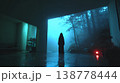 暗闇に佇む長い黒髪の幽霊女性｜日本的現代ホラーの恐怖イメージ 138778444