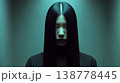 暗闇に佇む長い黒髪の幽霊女性｜日本的現代ホラーの恐怖イメージ 138778445