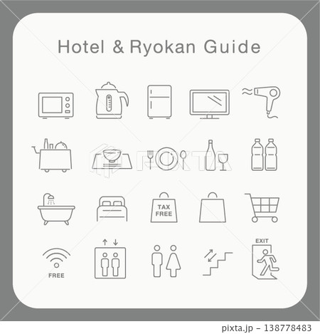 客室内の設備・サービス案内のアイコン（グレー線） 138778483