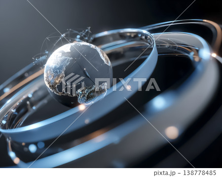発光地球と光リングの3DCG|グローバル通信構造 発光地球と光リングの3DCG|グローバル通信構造 138778485