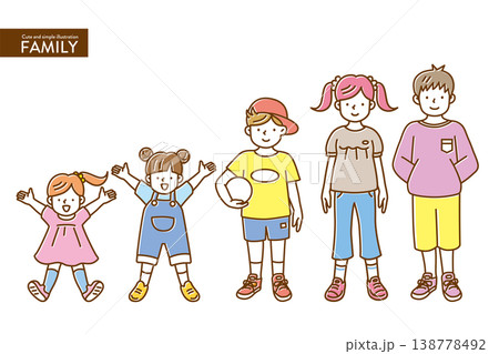 ナチュラルカラーでシンプルな子どものイラストセット 138778492