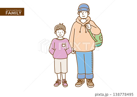ナチュラルカラーでかわいい、シンプルなお父さんと子どものイラストセット 138778495