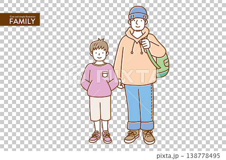 ナチュラルカラーでかわいい、シンプルなお父さんと子どものイラストセット 138778495