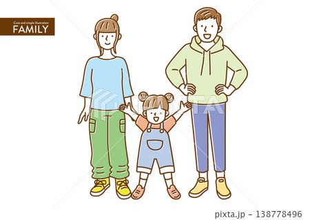 ナチュラルカラーでかわいい、シンプルな家族のイラストセット 138778496