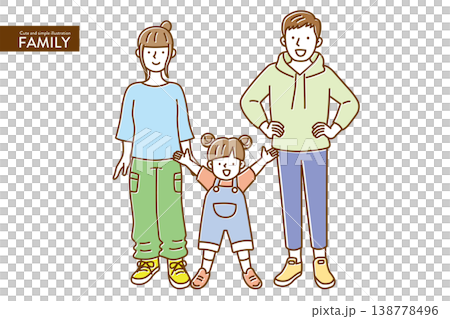 ナチュラルカラーでかわいい、シンプルな家族のイラストセット 138778496