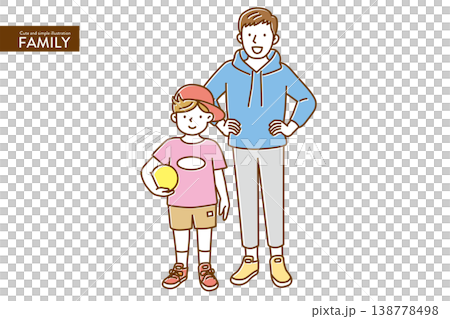 一套色彩自然、風格簡潔可愛的父親與孩子插畫。 一套色彩自然、風格簡潔可愛的父親與孩子插畫。 138778498