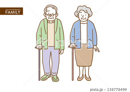 ナチュラルカラーでかわいいシンプルなシニアカップルのイラスト 138778499