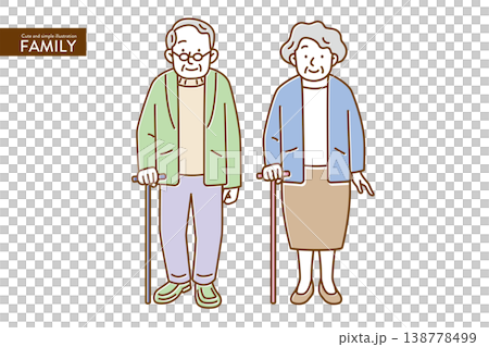 ナチュラルカラーでかわいいシンプルなシニアカップルのイラスト 138778499