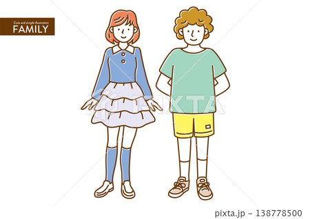 ナチュラルカラーでかわいいシンプルなカップルのイラスト ナチュラルカラーでかわいいシンプルなカップルのイラスト 138778500
