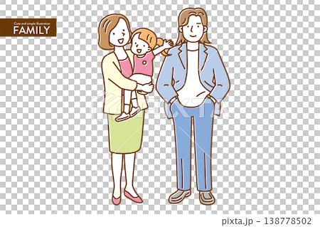 A set of cute, simple family illustrations in natural colors. 138778502