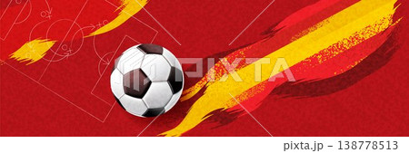Vibrant Spain football background with red and yellow brush strokes and soccer ball composition. Energetic sports design inspired by Spanish national colors. Vibrant Spain football background with red and yellow brush strokes and soccer ball composition. Energetic sports design inspired by Spanish national colors. 138778513