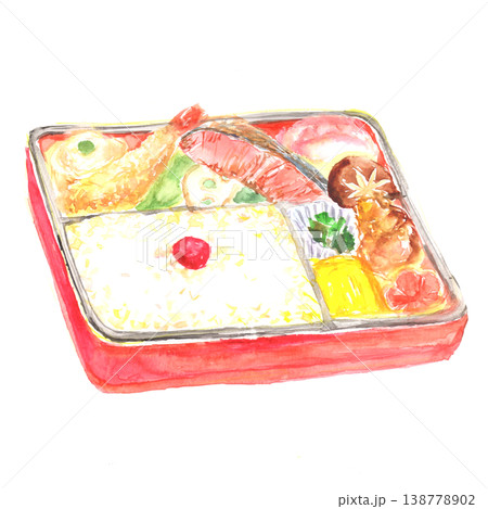 幕の内弁当の水彩イラスト  138778902