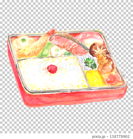 幕の内弁当の水彩イラスト  138778902