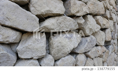 a fragment of a stone wall or fence made of large, rough, solid granite boulders, viewed from an angle in receding perspective, as a textured antique exterior detail a fragment of a stone wall or fence made of large, rough, solid granite boulders, viewed from an angle in receding perspective, as a textured antique exterior detail 138779155