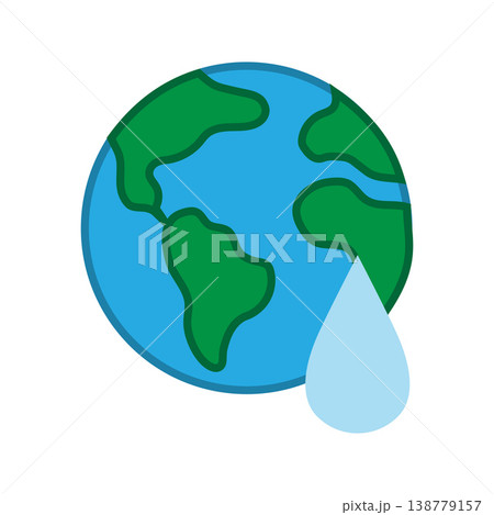 Earth globe with water droplet icon representing environmental conservation clean water resources and sustainability concept Earth globe with water droplet icon representing environmental conservation clean water resources and sustainability concept 138779157