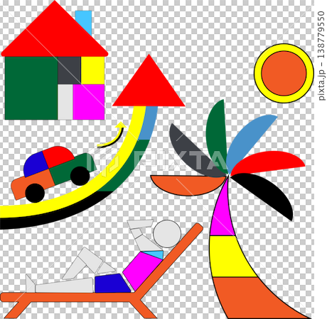 Colorful abstract house and car rising upward illustrating wealth growth success and investment concept Colorful abstract house and car rising upward illustrating wealth growth success and investment concept 138779550