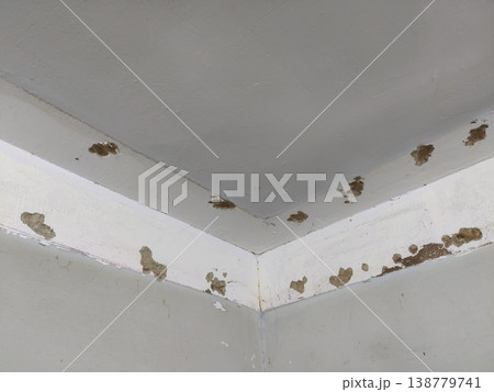 Wall corner nail holes damaging ceiling and wall paint in home interior Wall corner nail holes damaging ceiling and wall paint in home interior 138779741
