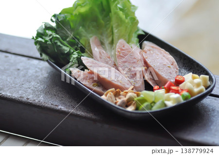 pickled pork sausage, fermented pork and chili or sour pork with vegetable pickled pork sausage, fermented pork and chili or sour pork with vegetable 138779924