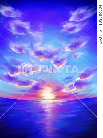 幻想的な夕暮れの海辺の景色 3D イラストレーション 幻想的な夕暮れの海辺の景色 3D イラストレーション 138780004
