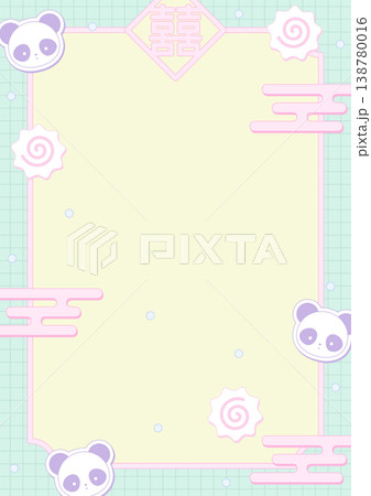 パステルカラーのパンダとなるとの可愛い中華風フレーム素材 138780016