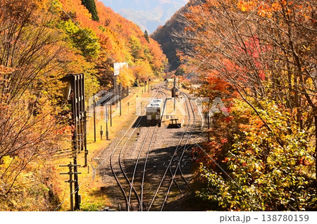 秋のJR釜石線(キハ110系)陸中大橋駅付近 秋のJR釜石線(キハ110系)陸中大橋駅付近 138780159