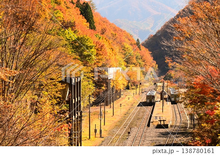 秋のJR釜石線（キハ110系）陸中大橋駅付近 138780161
