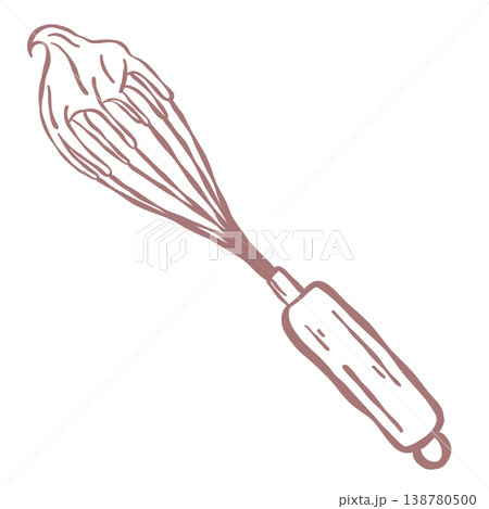 Kitchen whisk for mixing ingredients baking tool hand drawn vintage style 138780500