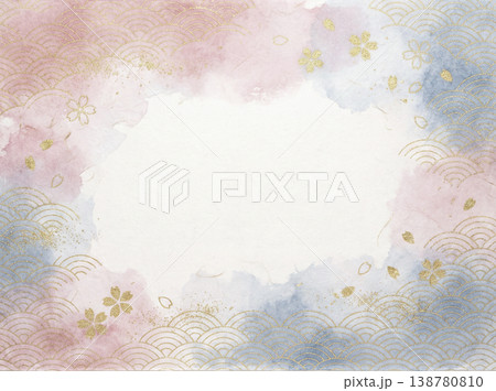 和風背景素材　和紙と水彩 138780810