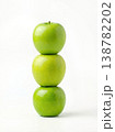Geometric Stack of Three Different Green Apples with Stems Isolated on a Solid White Background 138782202