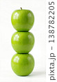 Geometric Stack of Three Different Green Apples with Stems Isolated on a Solid White Background 138782205