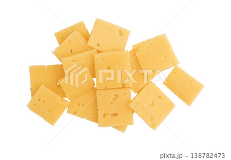 sliced cheese isolated, top view 138782473