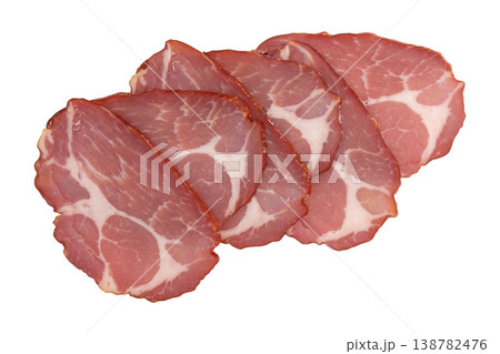 slices of pork neck cured isolated slices of pork neck cured isolated 138782476
