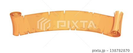 Ancient vintage parchment long manuscript banner. Old papyrus banner, antique parchment horizontal isolated vector rolled ribbon. Medieval paper long manuscript band or ancient scroll with worn edges Ancient vintage parchment long manuscript banner. Old papyrus banner, antique parchment horizontal isolated vector rolled ribbon. Medieval paper long manuscript band or ancient scroll with worn edges 138782870